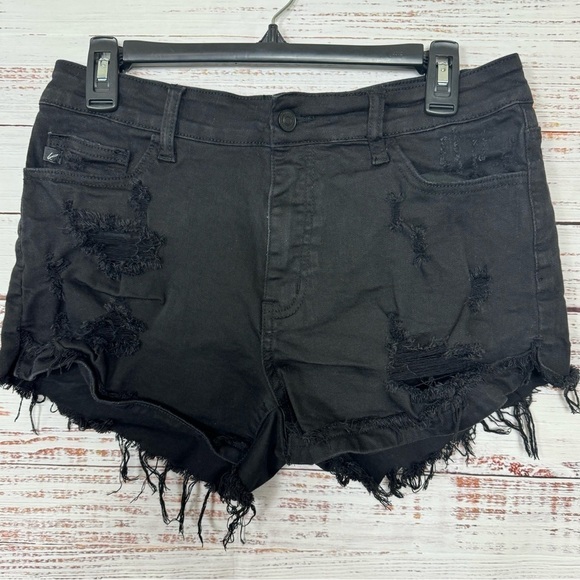 KanCan Shorts raw hem black ripped distressed size 11 denim shorts - Picture 1 of 5